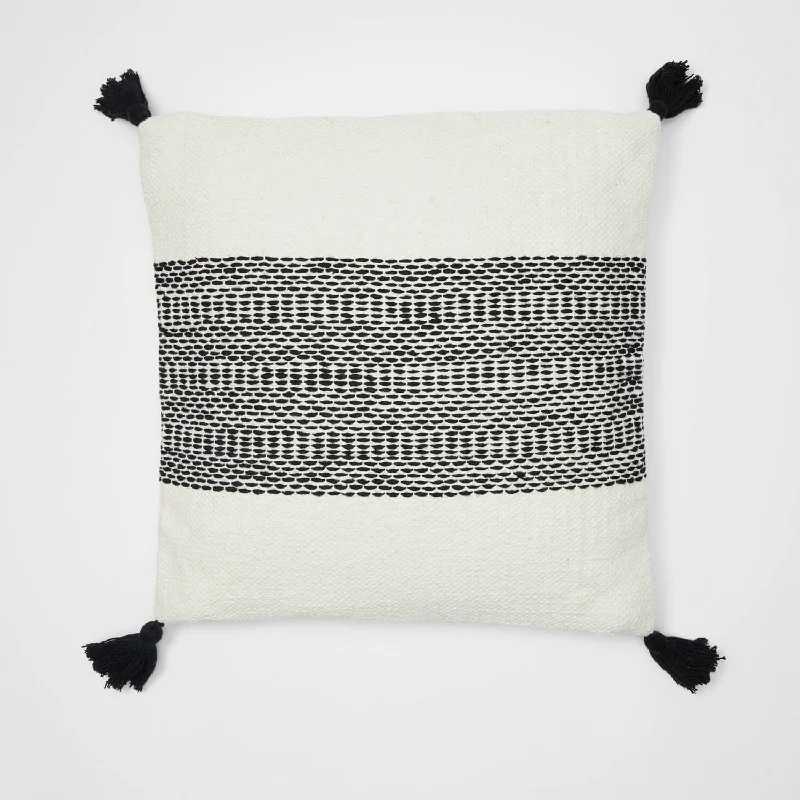 Brooklyn Embroidered Woven Tassel Square Pillow Cover