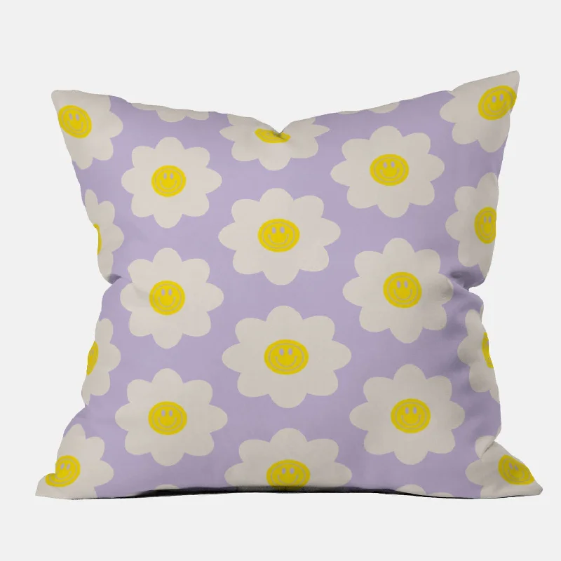 Happy Flower Printed Square Pillow