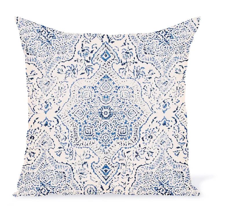 Peter Dunham Textiles Outdoor Deeg in Blue/Blue on White Pillow