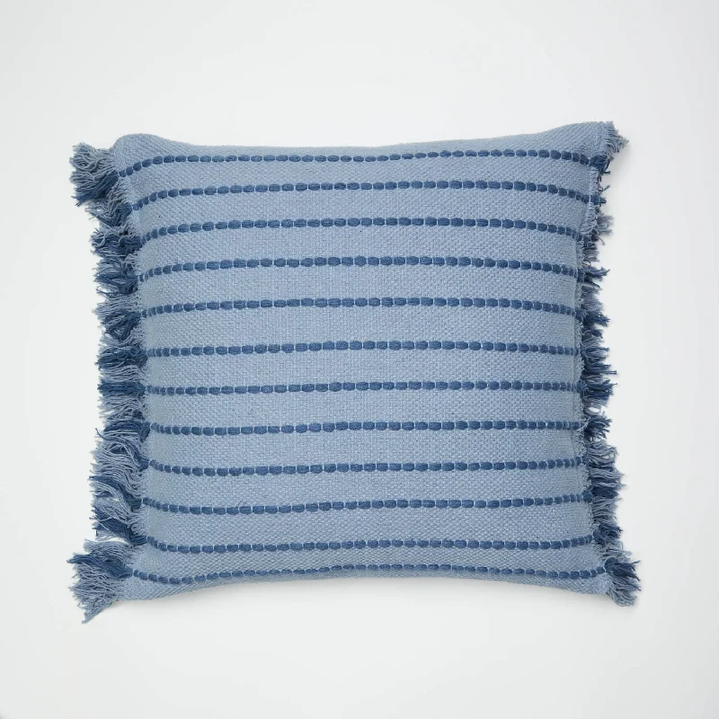 Phoebe Embroidered Stripe with Side Fringe Square Pillow Cover