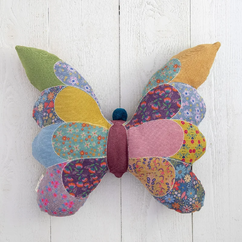 Whimsical Patchwork Butterfly Pillow