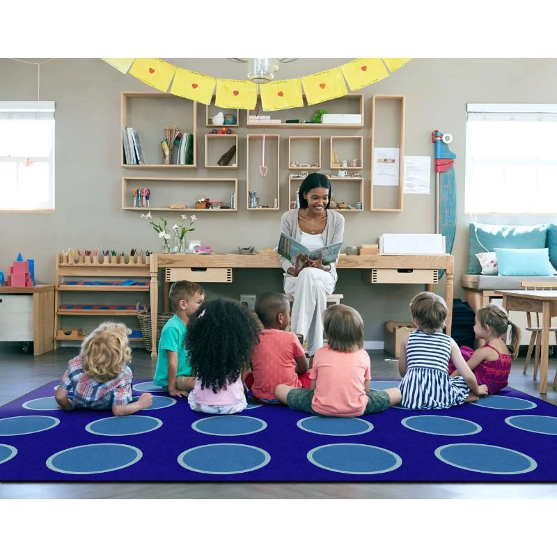 Bold Blue Seating Circles Classroom Rug