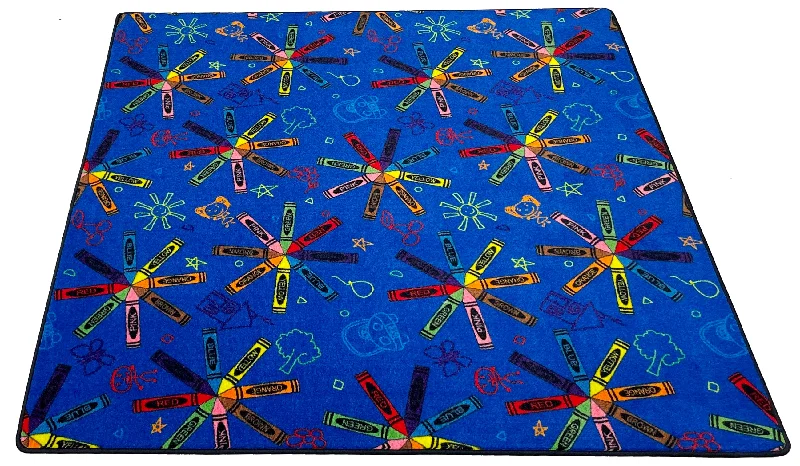 Crayon Scribbles Children's Wall to Wall Carpet Multi on Blue