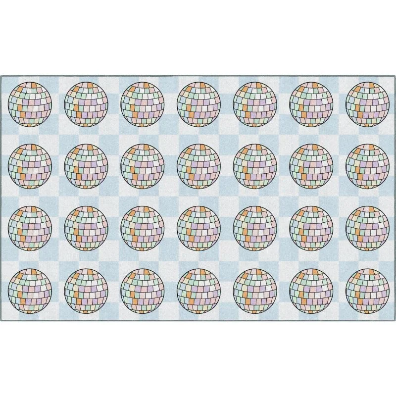 Disco Balls on Blue Checkerboard Rug