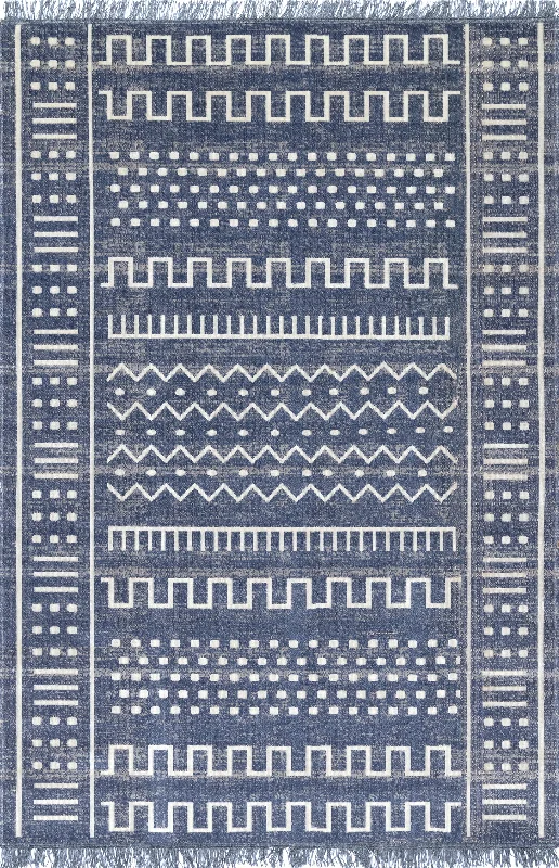 Native Indoor/Outdoor With Tassels Rug | Dark Blue