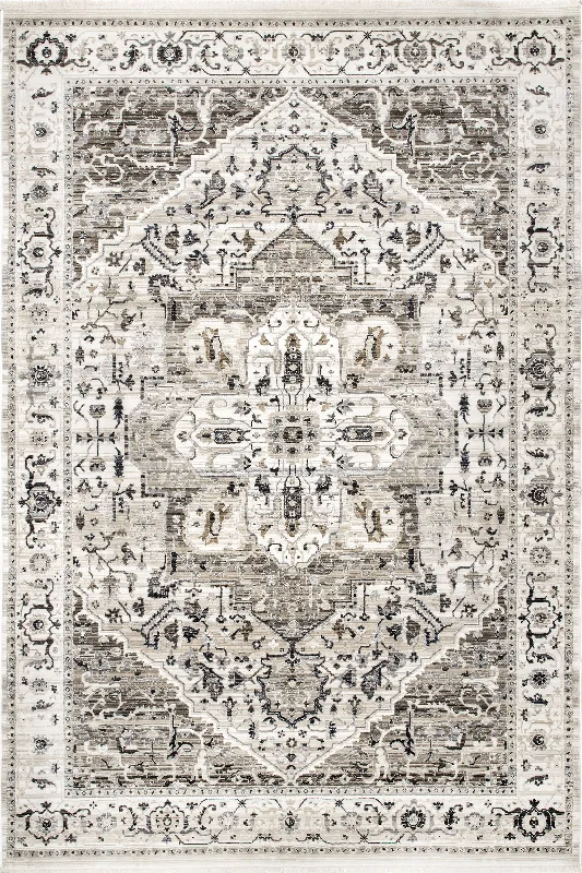 Rosette Medallion Fringed Rug | Beige