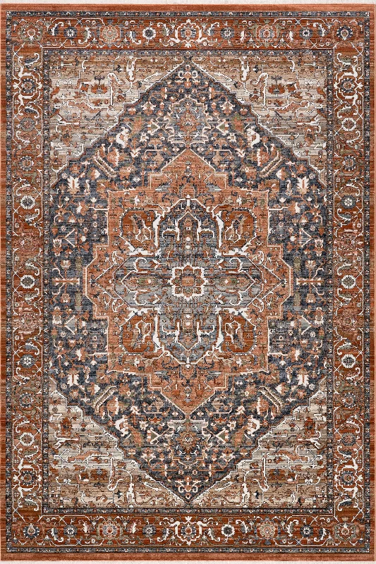 Rosette Medallion Fringed Rug | Rust