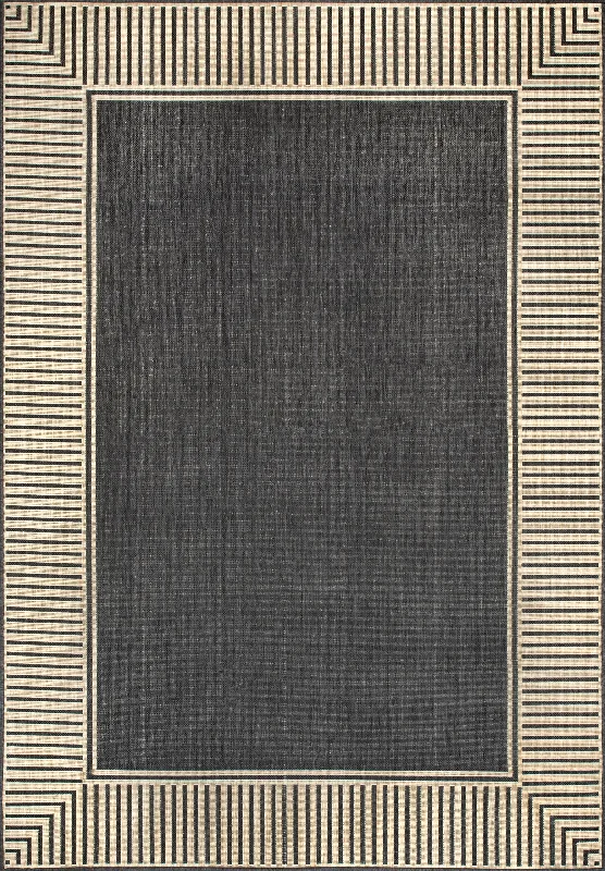 Striped Border Indoor/Outdoor Flatweave Rug | Dark Grey