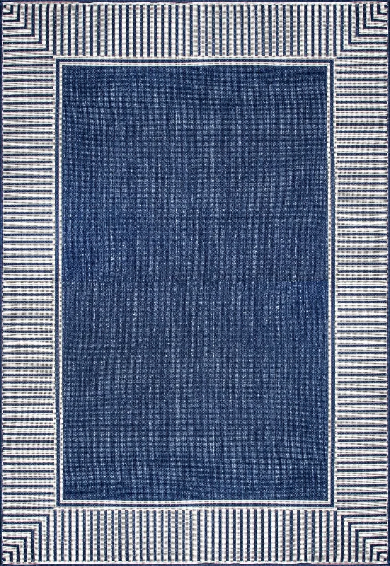 Striped Border Indoor/Outdoor Flatweave Rug | Navy