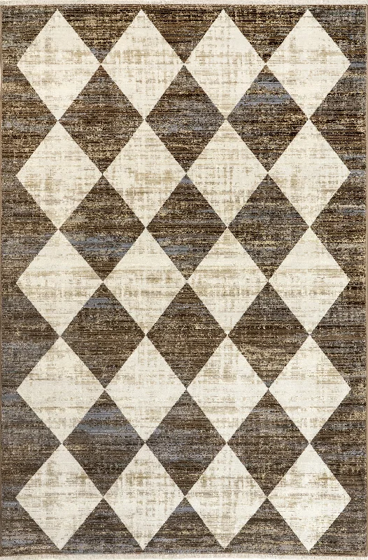 Vanni Checkered Fringed Rug | Beige