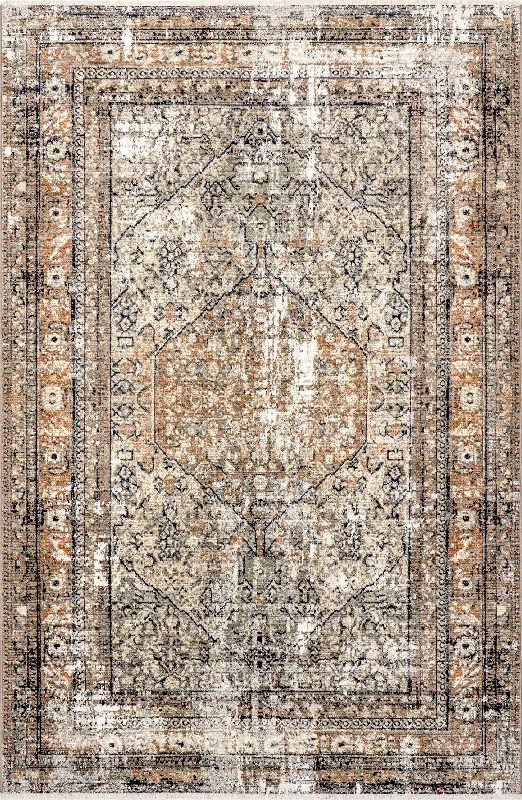 Vintage Medallion Fringe Rug | Beige