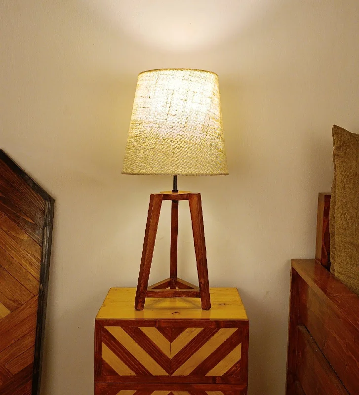 Adrienne Brown Wooden Table Lamp with White Jute Lampshade (BULB NOT INCLUDED)