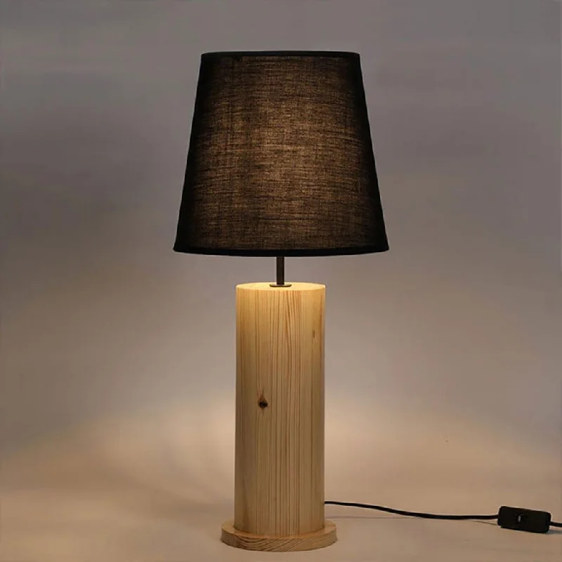 Cedar Beige Wooden Table Lamp with Black Fabric Lampshade