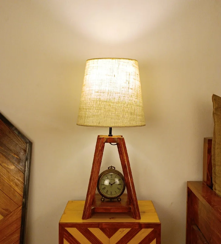 Charlotte Brown Wooden Table Lamp with White Jute Lampshade (BULB NOT INCLUDED)