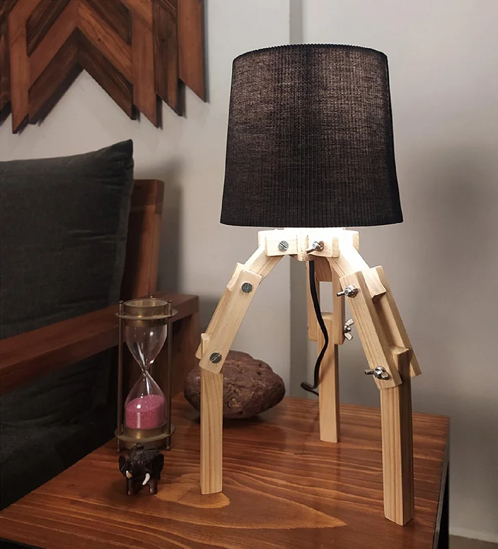 Crawler Beige Wooden Table Lamp with Black Fabric Lampshade (BULB NOT INCLUDED)