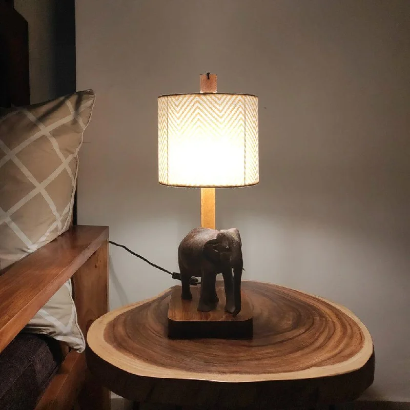 Elementary Wooden Table Lamp with Brown Base and Premium Yellow Fabric Lampshade (BULB NOT INCLUDED)