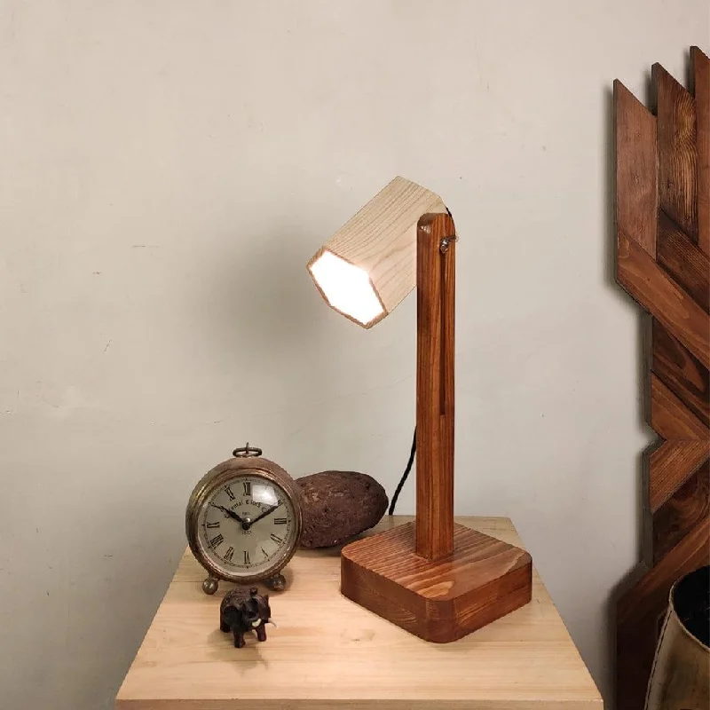 Hexspot Brown Wooden Table Lamp with Beige Wooden Lampshade (BULB NOT INCLUDED)