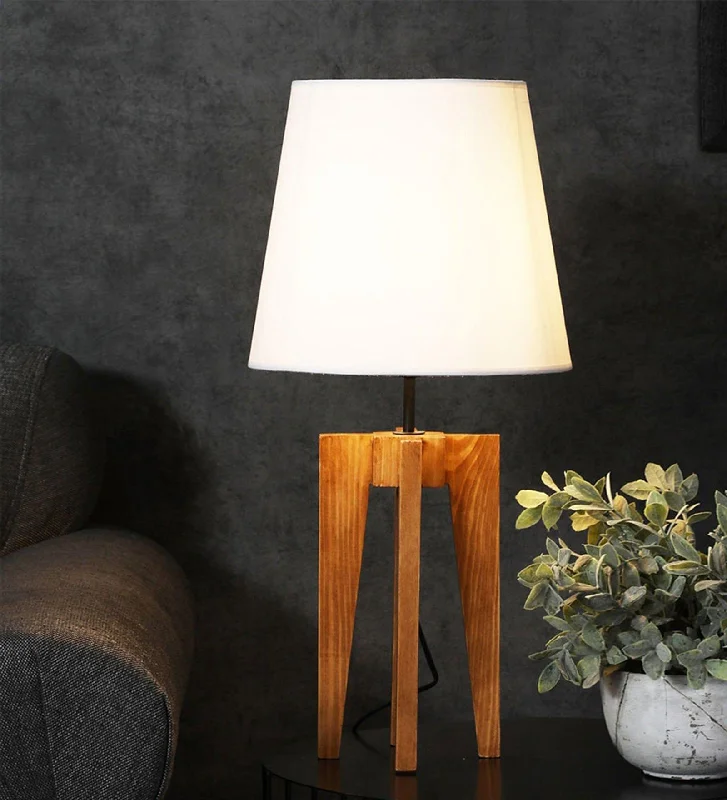 Jet Brown Wooden Table Lamp with Yellow Printed Fabric Lampshade (BULB NOT INCLUDED)