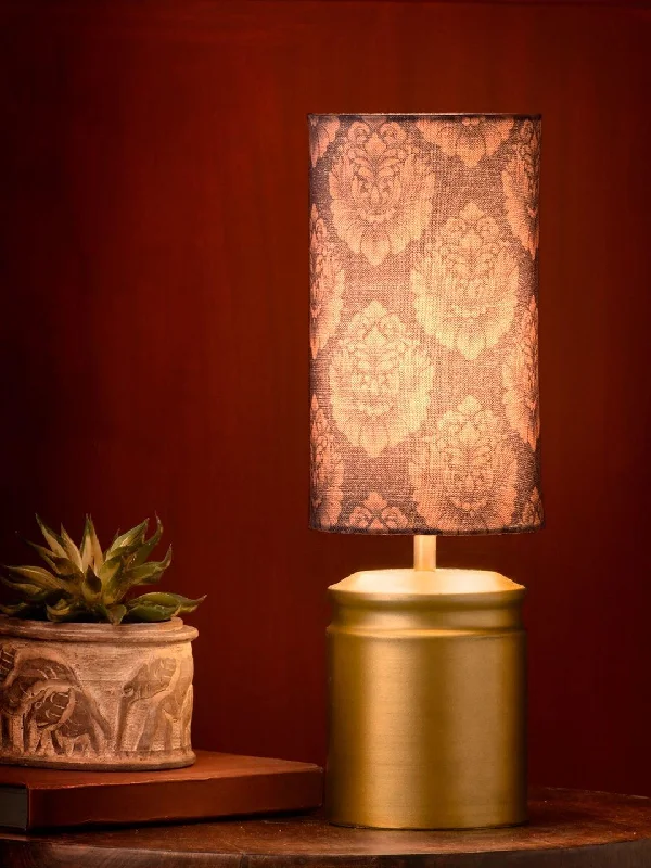 Metal Golden Table Lamp with Motives Printed Shade