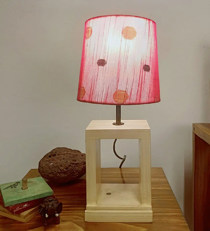 Moby Beige Wooden Table Lamp with Red Printed Fabric Lampshade (BULB NOT INCLUDED)