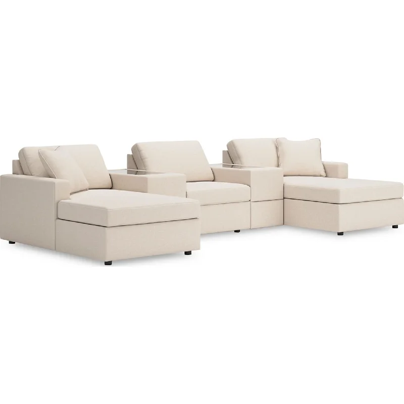 Modmax 5 Piece Modular Sectional Double Chaise with Storage Consoles