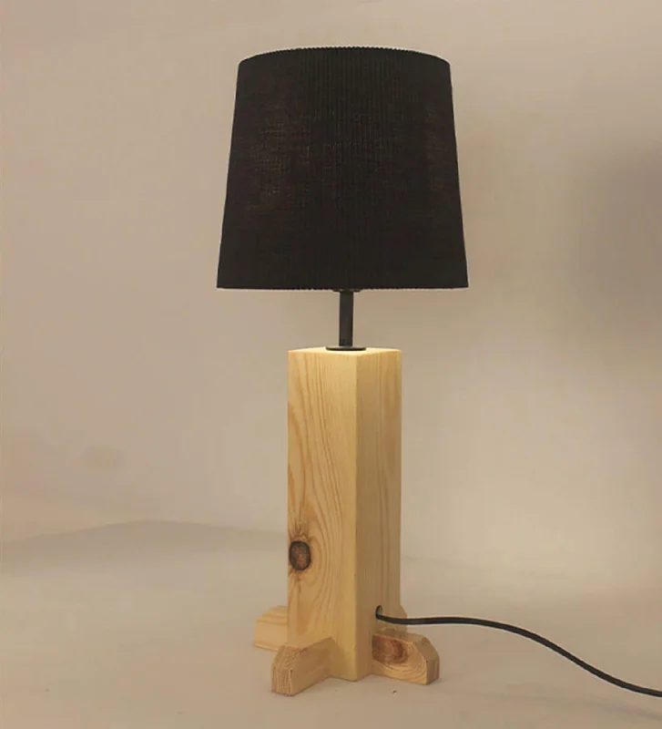 Rocket Beige Wooden Table Lamp with Black Fabric Lampshade (BULB NOT INCLUDED)