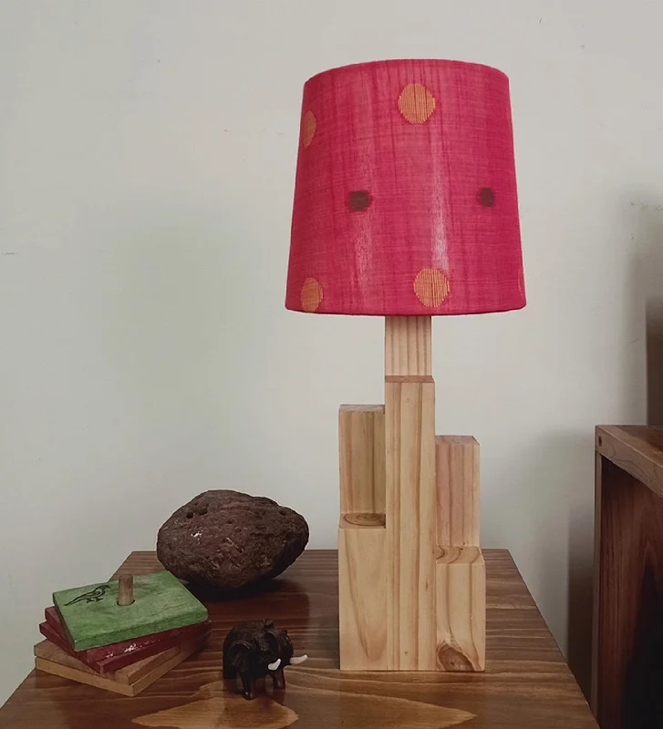 Skyline Beige Wooden Table Lamp with Red Printed Fabric Lampshade (BULB NOT INCLUDED)