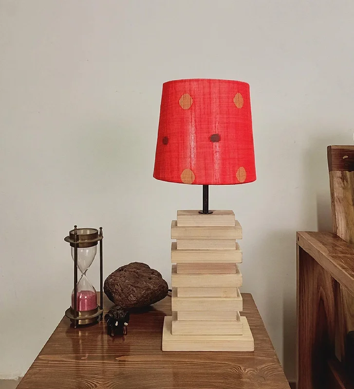 Truffle Brown Wooden Table Lamp with Yellow Printed Fabric Lampshade (BULB NOT INCLUDED)