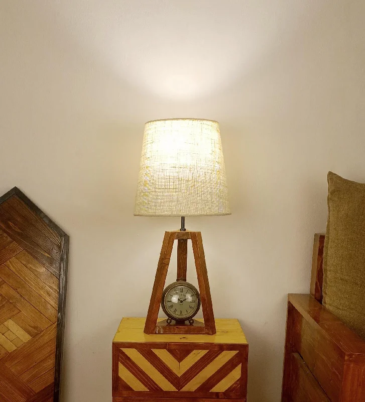 Vantage Brown Wooden Table Lamp with White Jute Lampshade (BULB NOT INCLUDED)