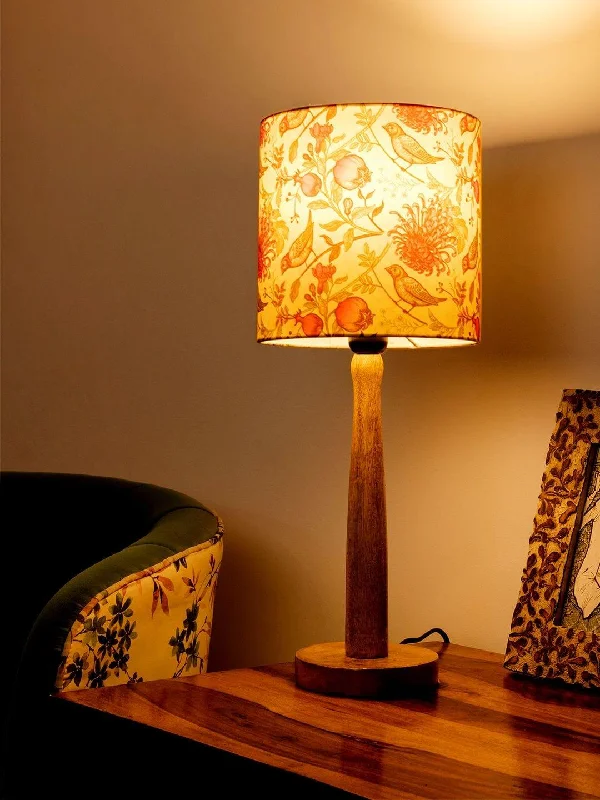 Wooden Brown Table Lamp with Birdy Shade