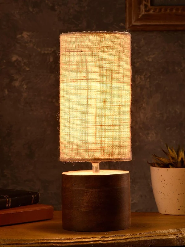 Wooden Log Table Lamp with White Jute Shade