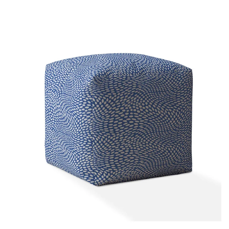 17" Blue And White Canvas Polka Dots Pouf Cover