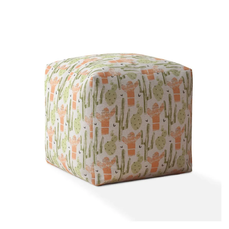 17" Orange Cotton Cactus Pouf Cover