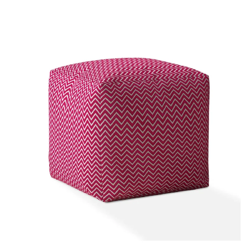 17" Pink Cotton Chevron Pouf Cover