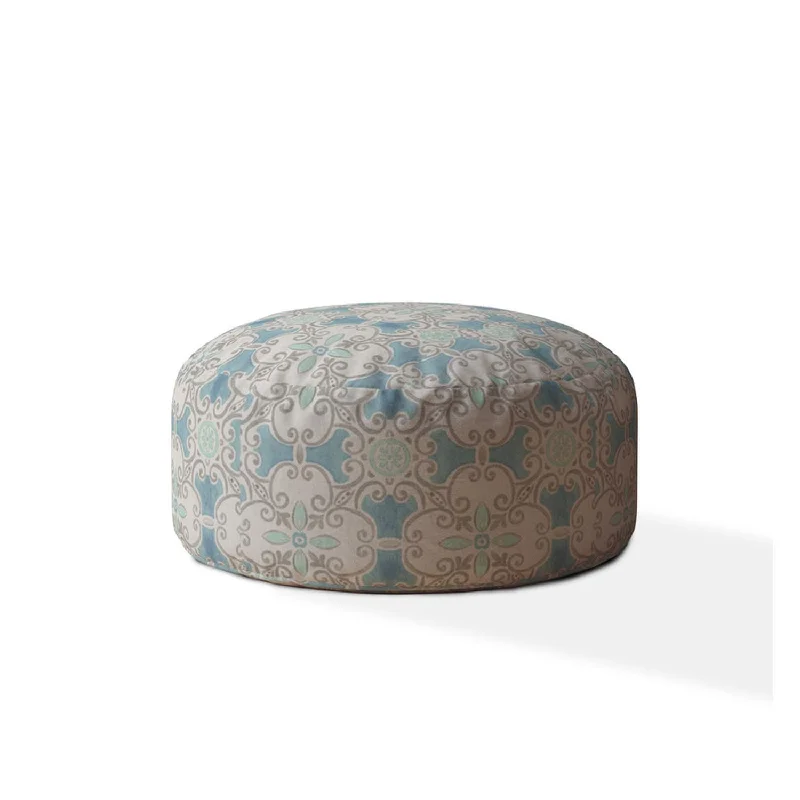 24" Blue Cotton Round Ikat Pouf Cover