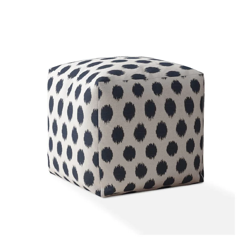 17" Blue and White Canvas Polka Dots Pouf Ottoman