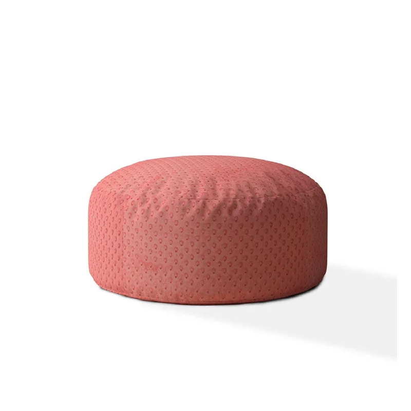 24" Coral Polyester Round Pouf Ottoman