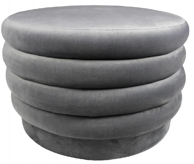 31" Gray Velvet Tufted Round Cocktail Ottoman