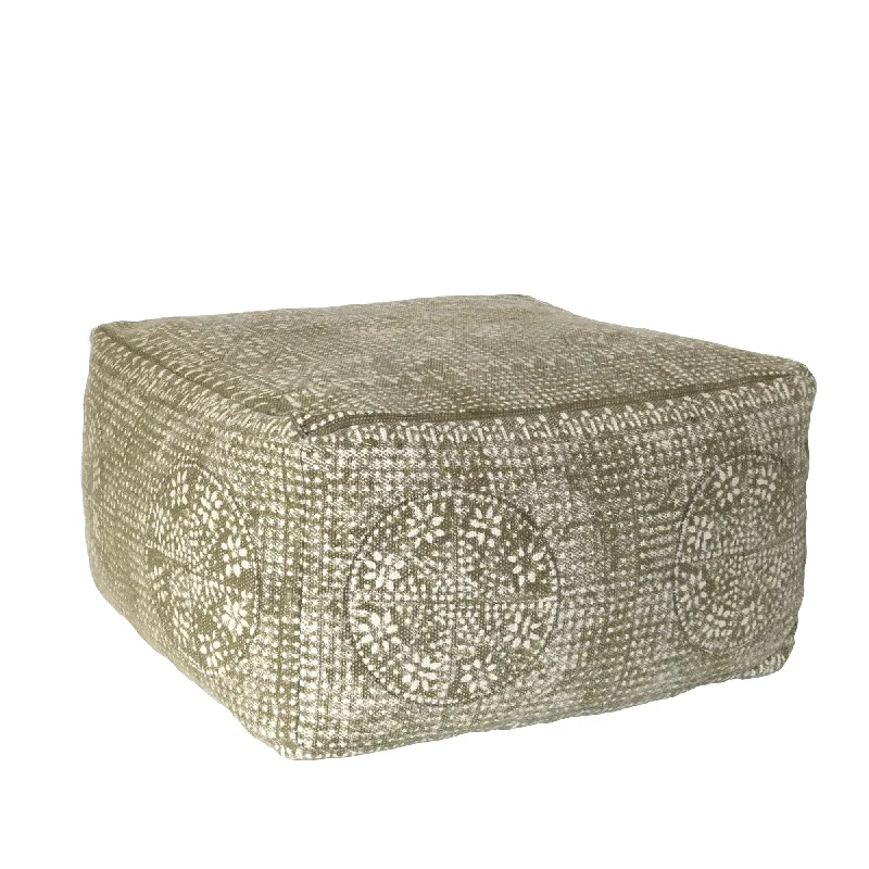 Olive Green Patterned Rectangle Pouf