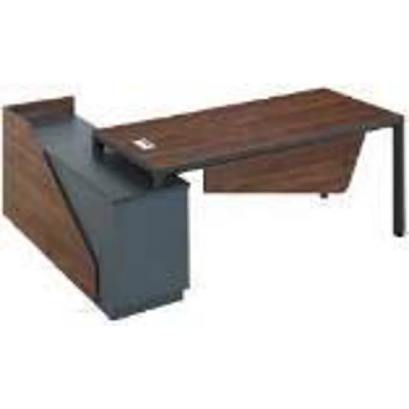 Acmi Cayman Executive Table - Right L2090.5 x W1620 x H750mm Columbia Walnut/MB Dark Grey