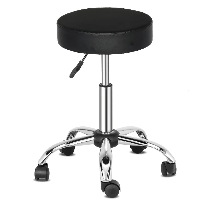 Adjustable Rolling Stool Swivel Salon Shop Stool Chair with PU Leather Cushioned in Black