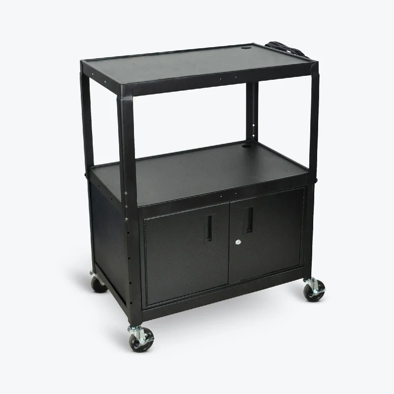 Extra Large Adjustable Height Steel Audio Visual Cart Three Shelves Black Electric