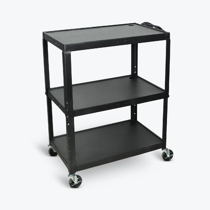 Extra-Large Adjustable-Height Steel Audio VisualCart Three Shelves Black Electric