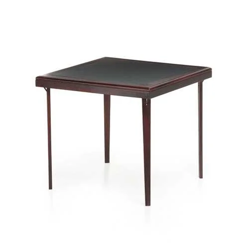 Square 32-inch Premium Wood Folding Table with Black Faux Leather Inset