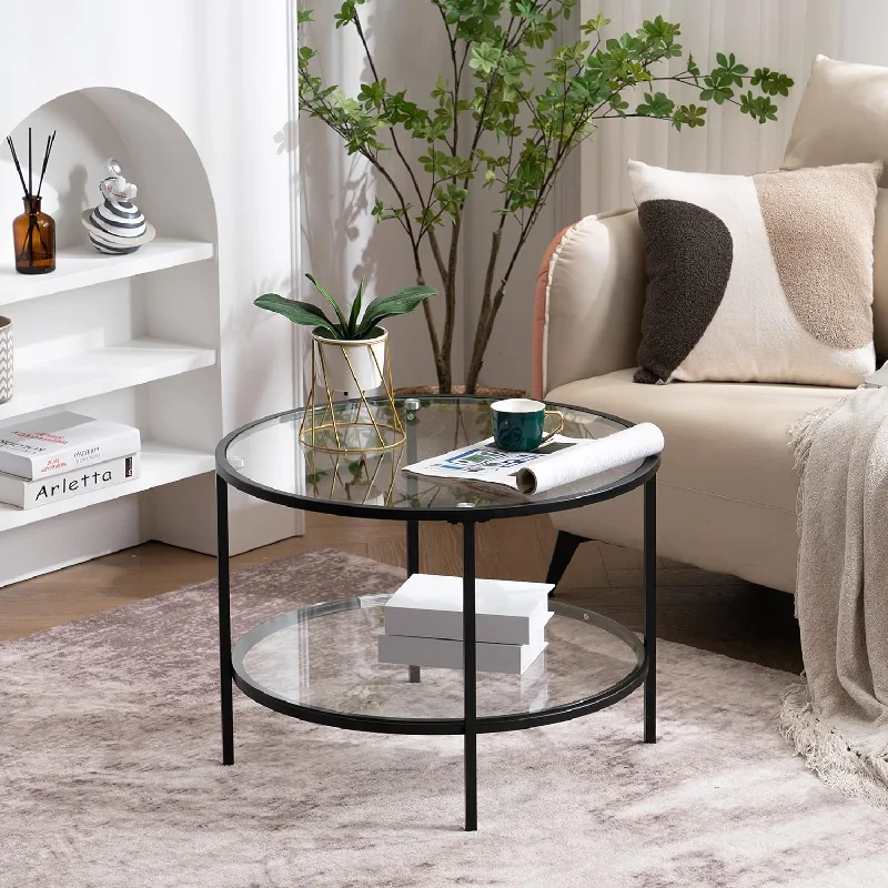 VINGLI 25.6" Round Black Coffee Tables for Living Room - $40