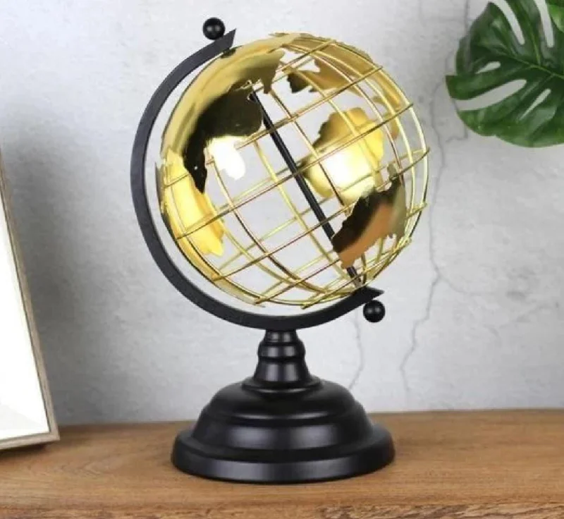 World Map Armando gold perforated table globe with black base