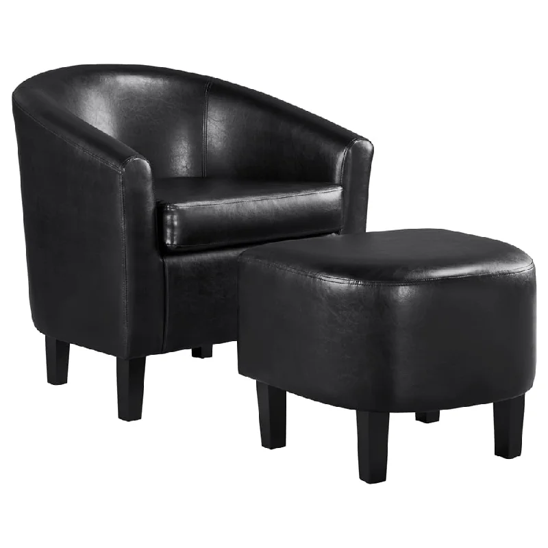 Alden Design Faux Leather Tub Chair with Ottoman, Black