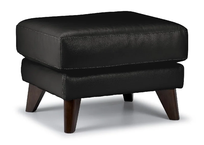 Braylon Leather Ottoman - Classic Black